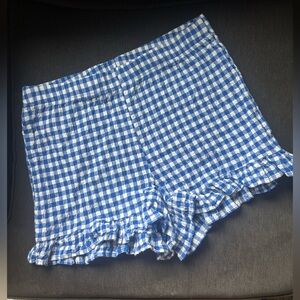 Urban Outfitters Blue and White Gingham Ruffle Shorts